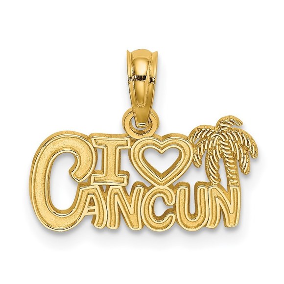 14k Yellow Gold Small Travel I HEART CANCUN Cut-out Charm